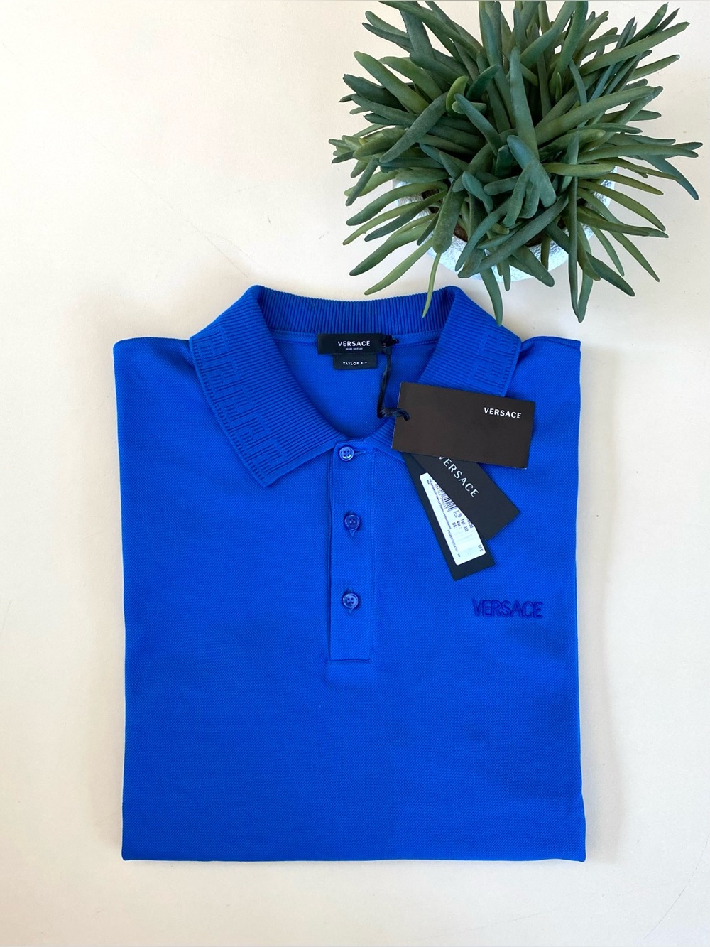 VERSACE - Men's Bright Blue Polo with Tonal Logo